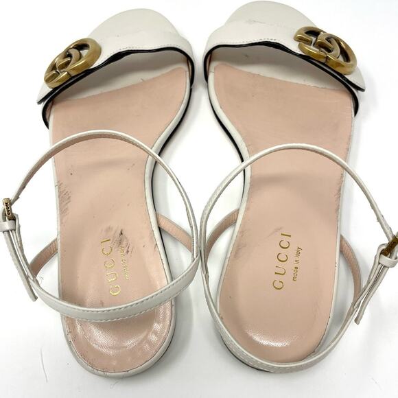 Gucci Marmont Interlocking GG Leather Ankle Strap Flat Sandals White Gold EU 36 - Picture 5 of 14